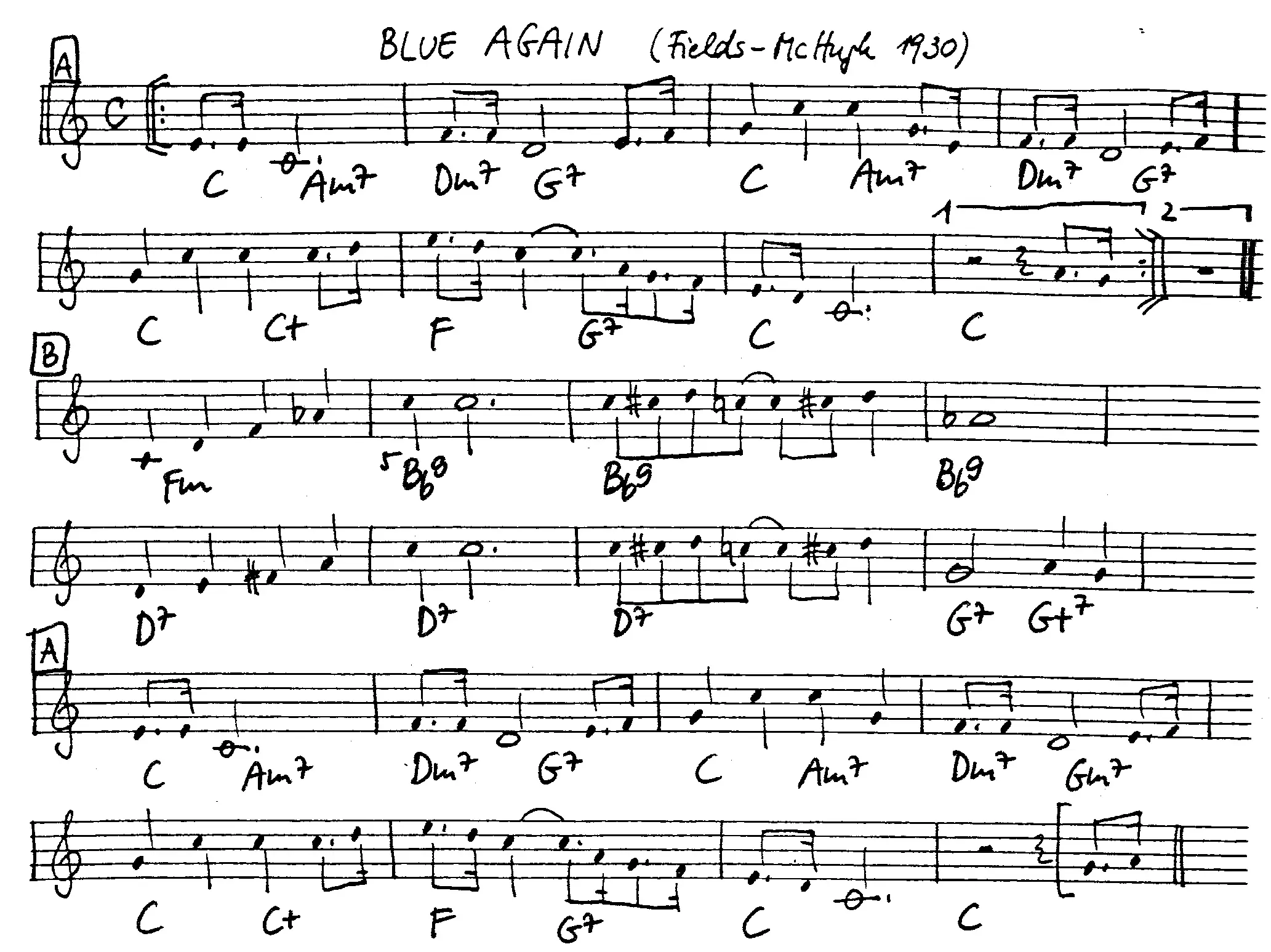 blue again free jazz leadsheet - Courtesy of the Jungle Jazz Band